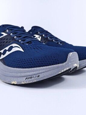 Saucony Ride 17 Mens 12 Wide Neutral Cushioned PWRRUN+ Road Running Shoes Blue